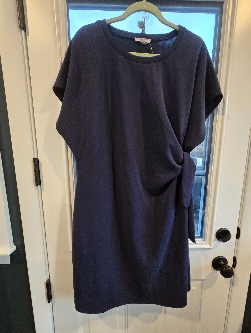 Cable & Gauge Short Sleeve Tie Knot Waist Detail Mini Dress Stretchy 3X Navy